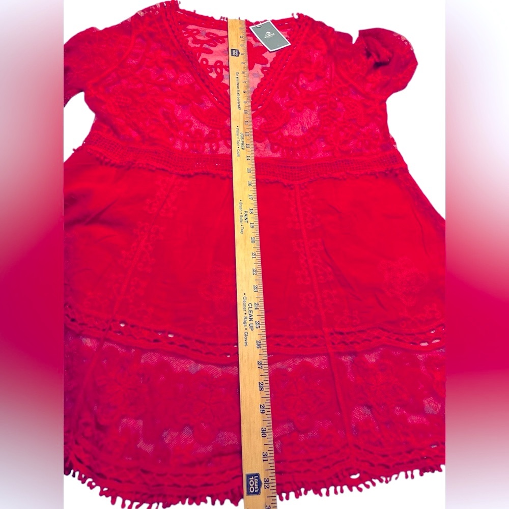 NWT Pink Lace Bathing Suit Swimsuit Cover Up Loose bell sleeves measurements - Picture 5 of 16